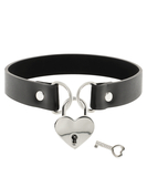 Coquette black leatherette heart padlock choker