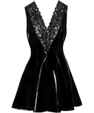 Black Level juoda vinilinė mini suknelė su nėriniais