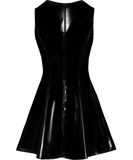 Black Level juoda vinilinė mini suknelė su nėriniais