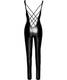 Noir Handmade black matte look catsuit with decolletage