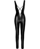 Noir Handmade black matte look catsuit with decolletage