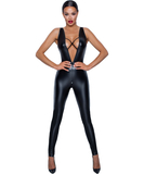 Noir Handmade black matte look catsuit with decolletage