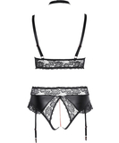 Cottelli Lingerie black matte look & lace crotchless suspender set