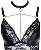 Cottelli Lingerie black matte look & lace crotchless suspender set