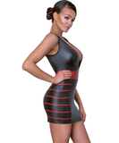 Cottelli Lingerie black matte look mini dress with red stripes