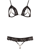 Abierta Fina black open lingerie set with rhinestones