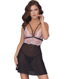 Cottelli Lingerie черная прозрачная сорочка с розовым кружевом