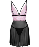 Cottelli Lingerie black sheer chemise with pink lace