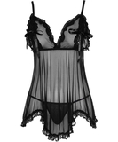 Cottelli Lingerie black sheer mesh babydoll with ruffles