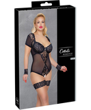 Cottelli Lingerie black sheer mesh crotchless bodysuit with wrist cuffs