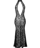 Noir Handmade black sheer mesh dress with flock print