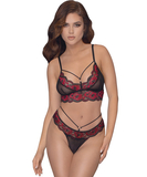 Cottelli Lingerie black sheer mesh lingerie set with red embroidery