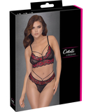 Cottelli Lingerie black sheer mesh lingerie set with red embroidery