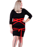 MAKE black tencel dress with sewn-in red sashes