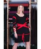 MAKE black tencel dress with sewn-in red sashes