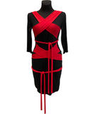 MAKE black tencel dress with sewn-in red sashes