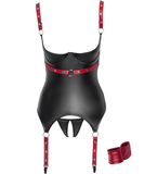 Cottelli Lingerie Bondage black matte look basque with red straps