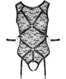 Cottelli Lingerie Bondage mustast läbipaistvast tüllist avatud jalgevahega bodi