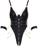 Bondage by Cottelli Chaincy black bodysuit with wrist cuffs