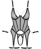 Bondage by Cottelli Malicent net garter slip with wrist cuffs