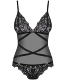 Obsessive Bondea black sheer mesh bodysuit with lace