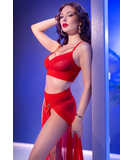 Chilirose CR 4850 raudonas liemenėlė ir sijonas su grandinėlėmis