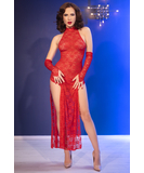 Chilirose CR 4853 raudona nėriniuota suknelė ir pirštinės
