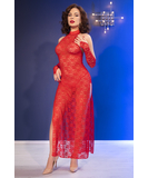 Chilirose CR 4853 raudona nėriniuota suknelė ir pirštinės