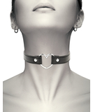 Coquette juoda odinė širdelė choker