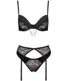 Cottelli Lingerie juodas nėriniuotas apatinio trikotažo rinkinys su grandinėlėmis