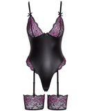 Cottelli Lingerie melns matēts bodijs ar mežģīņu zeķturiem