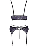 Cottelli Lingerie mustast pitsist traksidega pesukomplekt lilla tikandiga