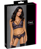 Cottelli Lingerie melns mežģīņu apakšveļas komplekts ar violetu izšuvumu