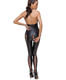 Cottelli Lingerie black matte look lace-up catsuit