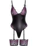 Cottelli Lingerie черный матовый боди с розовым кружевом