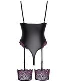 Cottelli Lingerie черный матовый боди с розовым кружевом