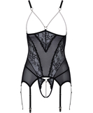 Cottelli Lingerie black open basque with pearls & string