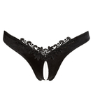 Cottelli Lingerie black satin crotchless string with pearls