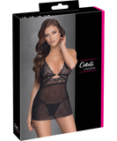 Cottelli Lingerie must läbipaistev tüllist ja pitsist babydoll-kleit