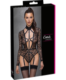 Cottelli Lingerie черный прозрачный узорчатый боди с подвязками