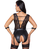 Cottelli Lingerie Bondage black matte look & lace crotchless bodysuit