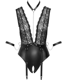 Cottelli Lingerie Bondage black matte look & lace crotchless bodysuit