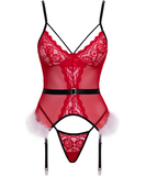 Cottelli Lingerie Krissy czerwony przezroczysty gorset i stringi