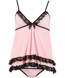 Cottelli Lingerie pink sheer mesh babydoll with black lace ruffles