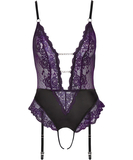 Cottelli Lingerie purple lace crotchless suspender bodysuit