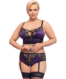 Cottelli Lingerie purple suspender lingerie set with black lace