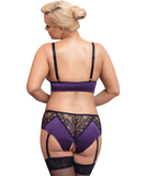 Cottelli Lingerie purple suspender lingerie set with black lace