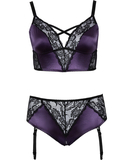 Cottelli Lingerie purple suspender lingerie set with black lace