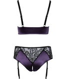Cottelli Lingerie purple suspender lingerie set with black lace