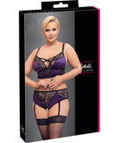 Cottelli Lingerie purple suspender lingerie set with black lace